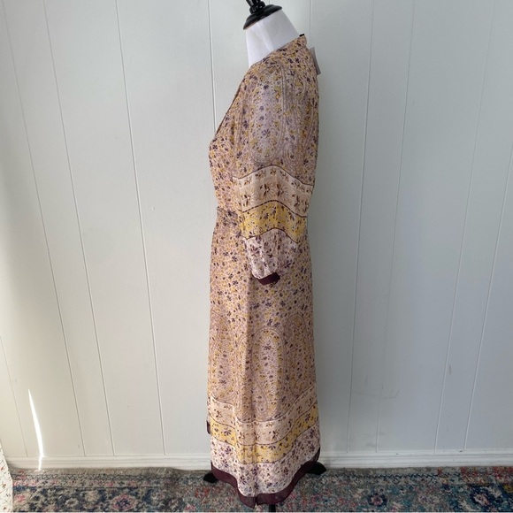 ANN TAYLOR Sz XS PEARL BLUSH Paisley Border Balloon Sleeve Midi Dress Office NEW - Picture 11 of 16